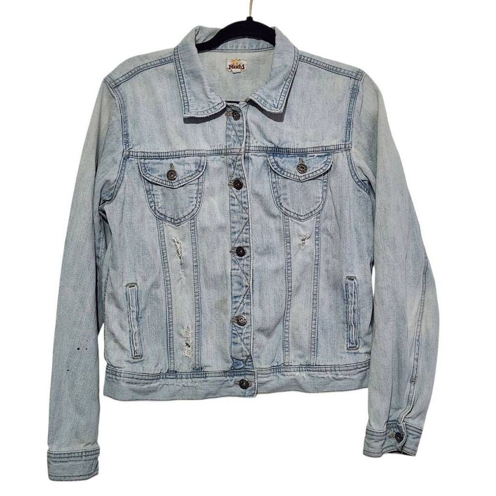 Vintage Mudd jean jacket light denim‎ blue thrashed distressed cotton XL